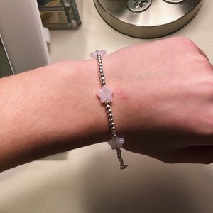 Silver beaded bracelet with light pink star charms